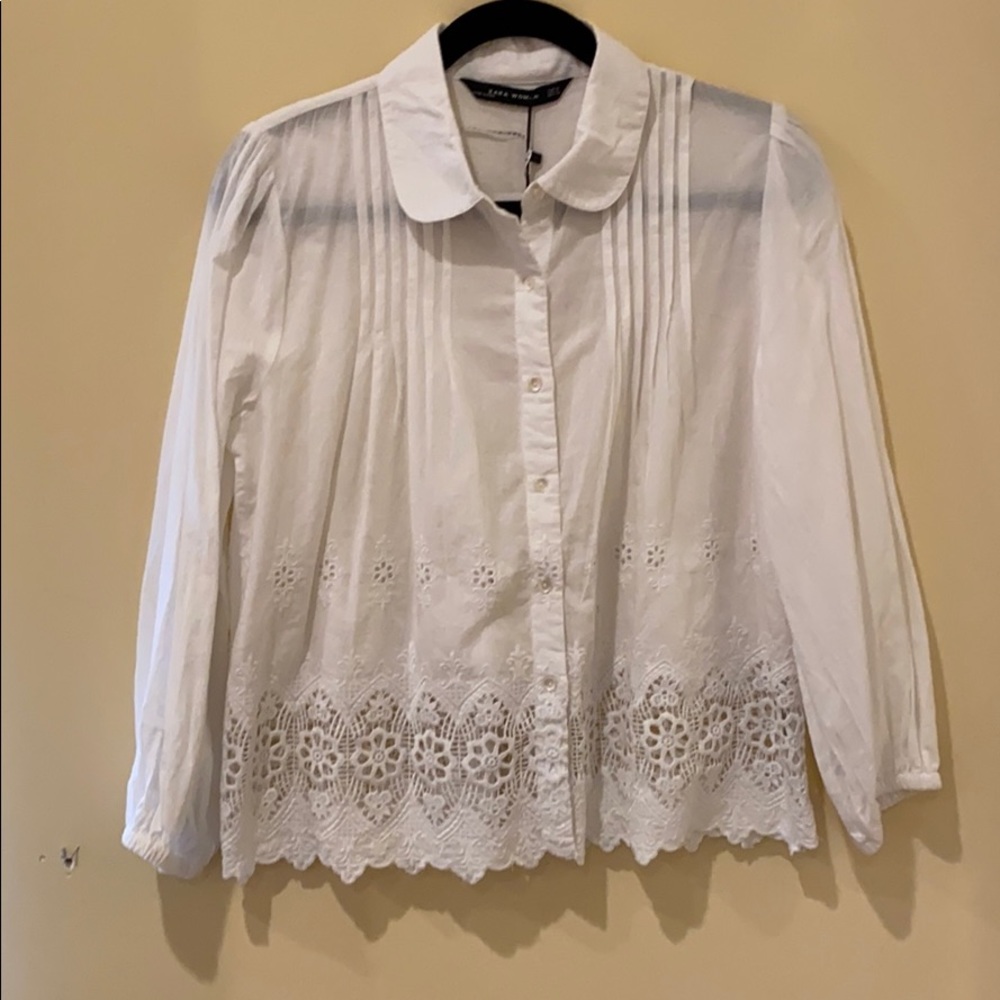 NWT Zara Embroidered Lace White Button Down-medium